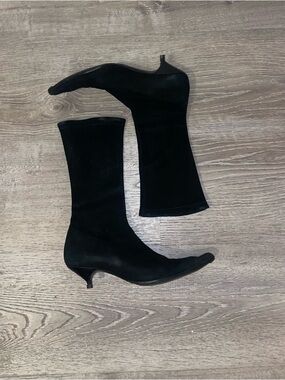 Fendi Black Suede Kitten Heel Boot